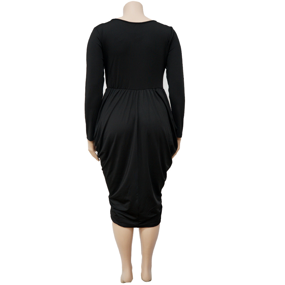 Autumn women's sexy deep V fashion pleated skirt elegant nightclub fat female dress