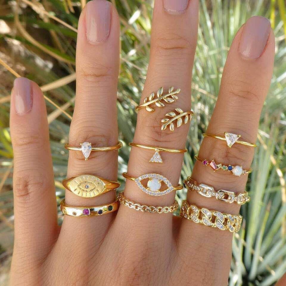 5 Set 10 piece set of stars and moon set ring set with diamond pearl Bohemian style ring female