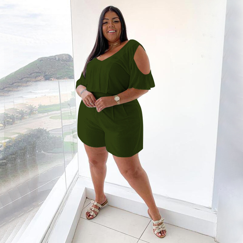2022 Spring fat mm women's dress solid color versatile casual loose large size home Jumpsuit