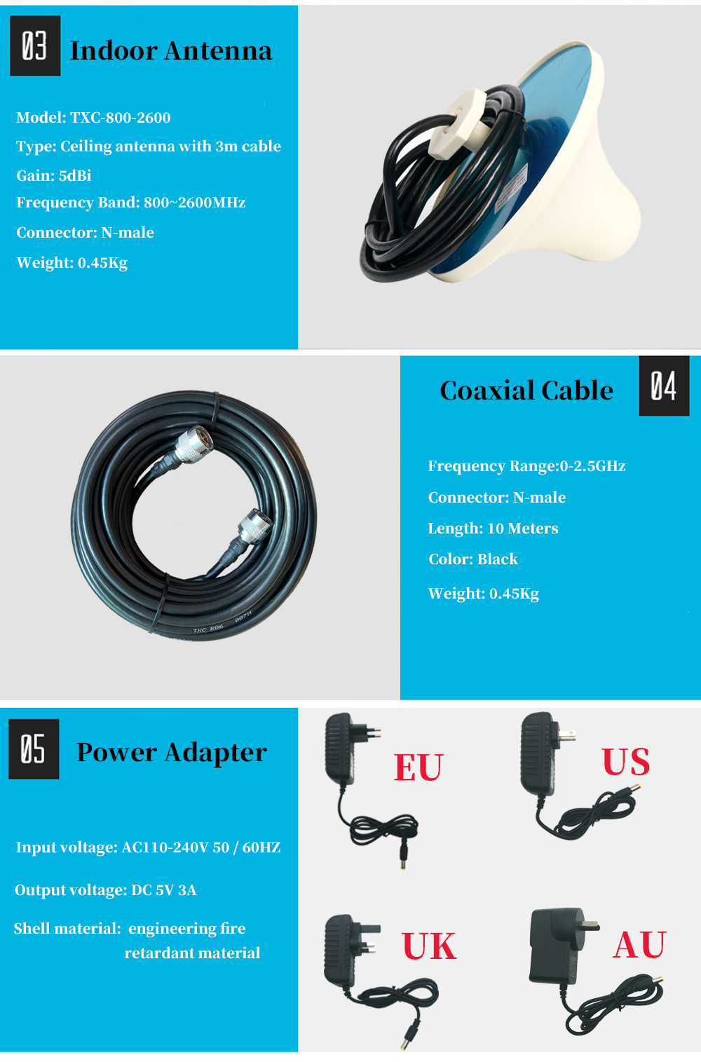 2G3G4G Tri band mobile phone signal amplifier repeater mobile phone signal intensifier extender