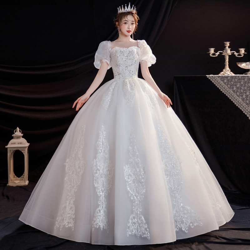 Bride floor length wedding dress new style tail simple French pregnant woman dress