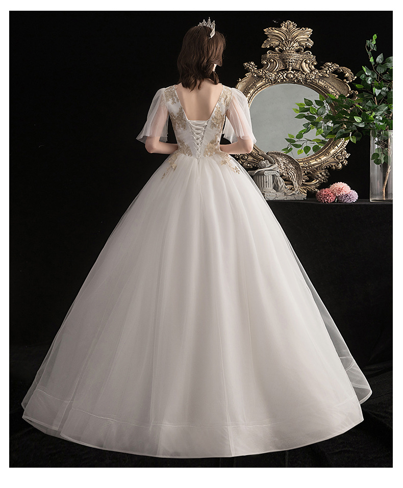 French Hepburn light wedding dress 2022 new bride simple V-neck large wedding dress