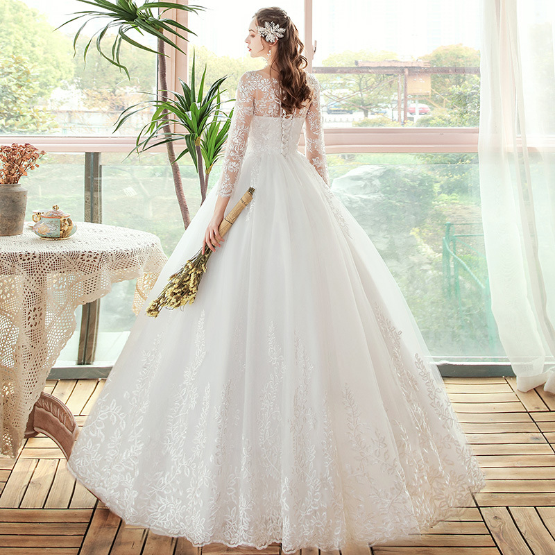 Spring and winter Korean wedding dress 2022 new bride Mori line shoulder long sleeve super fairy dream dress light Princess Dress