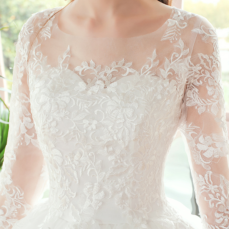 Spring and winter Korean wedding dress 2022 new bride Mori line shoulder long sleeve super fairy dream dress light Princess Dress