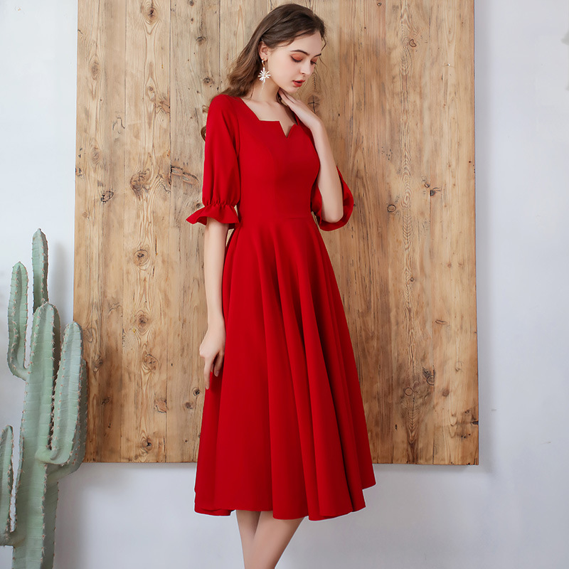 Toast clothes bride 2022 new women's wine red Engagement Wedding back door small evening dress daily time wear dress