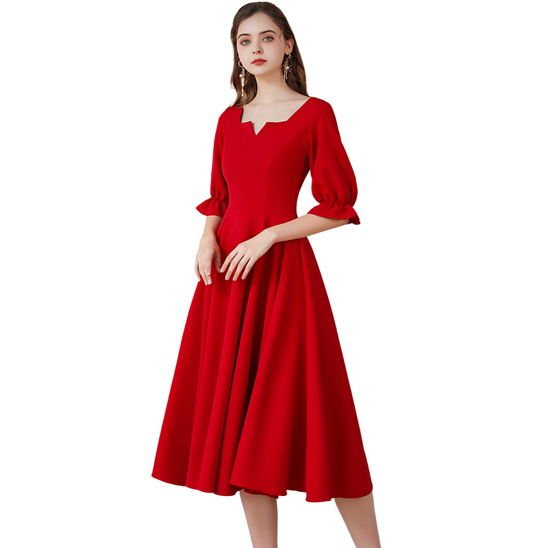 Toast clothes bride 2022 new women's wine red Engagement Wedding back door small evening dress daily time wear dress