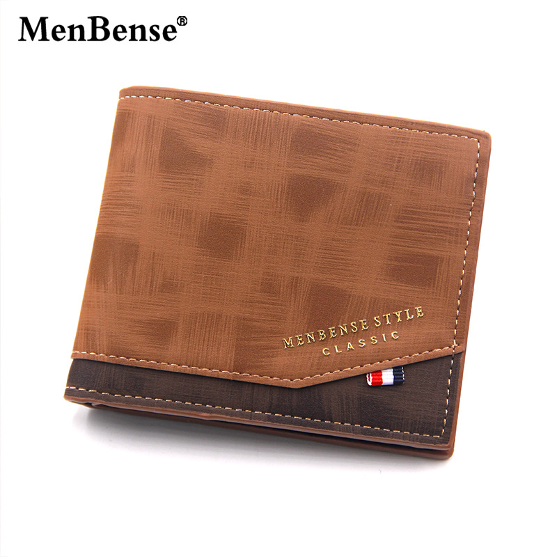 Menbense Korean version hinge bronzing printing men's wallet short matte multi card slot large capacity men's wallet