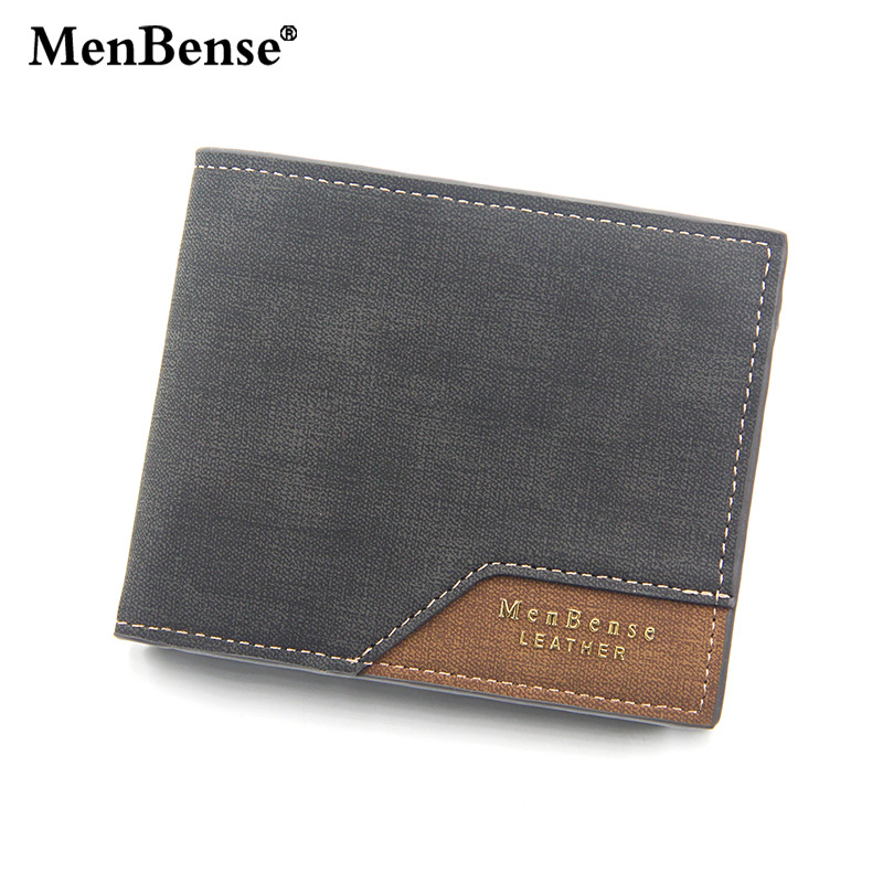Menbense Korean version hinge bronzing printing men's wallet short matte multi card slot large capacity men's wallet