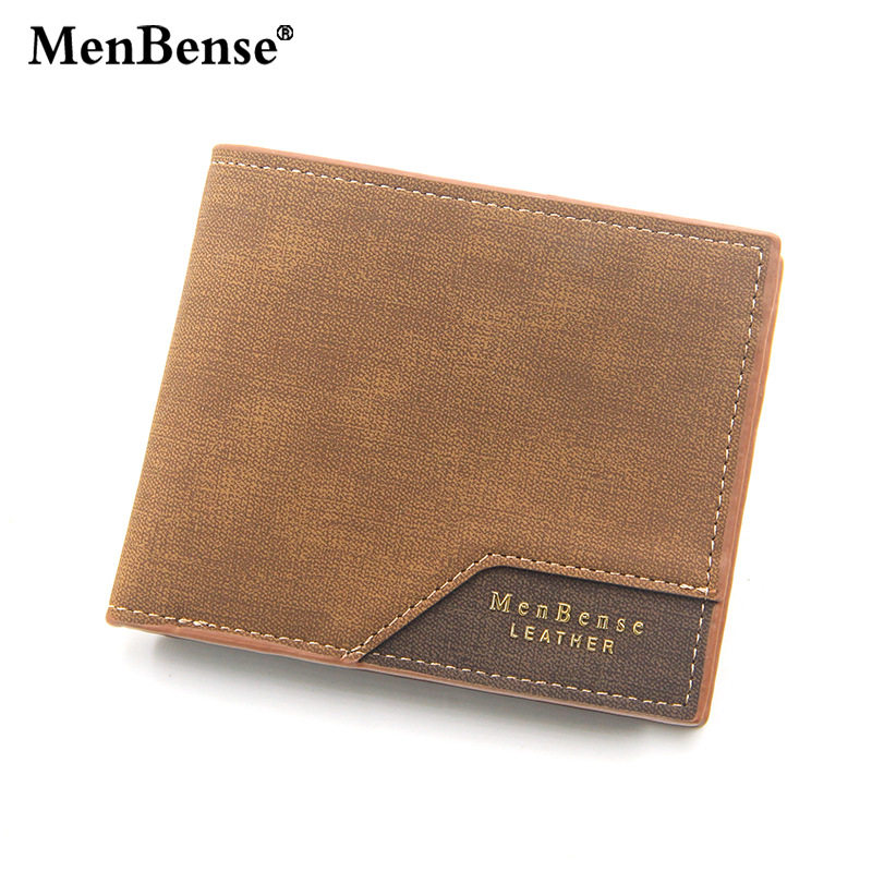 Menbense Korean version hinge bronzing printing men's wallet short matte multi card slot large capacity men's wallet