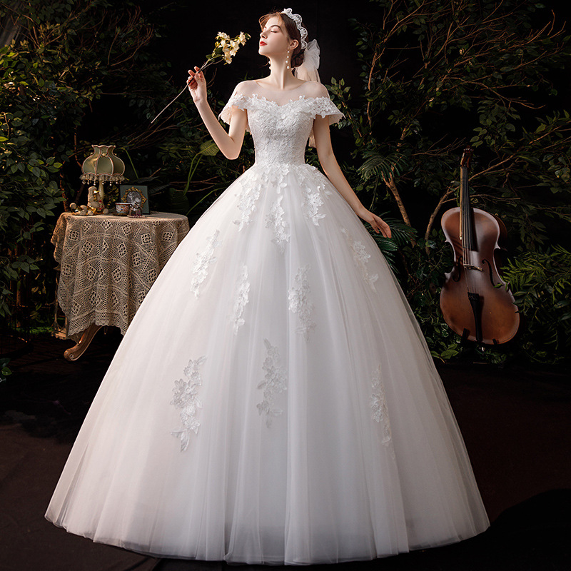 One shoulder main wedding dress 2022 new bride French style temperament tailing Sen series super fairy dream simple thin D67