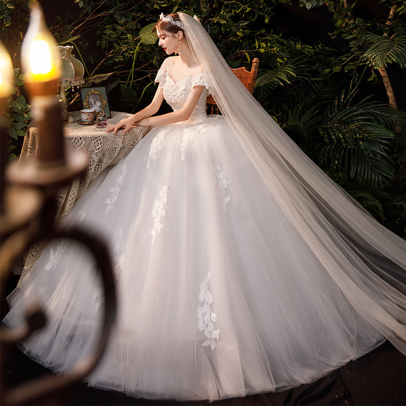 One shoulder main wedding dress 2022 new bride French style temperament tailing Sen series super fairy dream simple thin D67