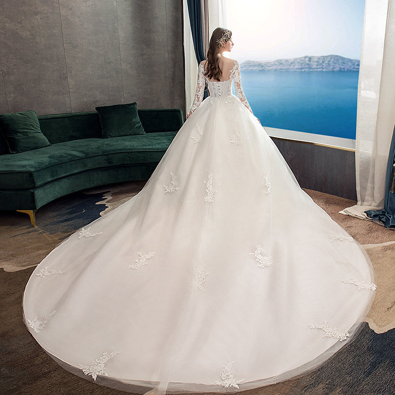 Bride's wedding dress 2022 autumn winter new lace long sleeve tiktok, same dream long tail photo studio light wedding dress TD35