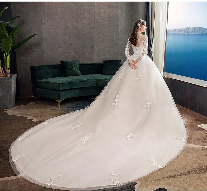 Bride's wedding dress 2022 autumn winter new lace long sleeve tiktok, same dream long tail photo studio light wedding dress TD35