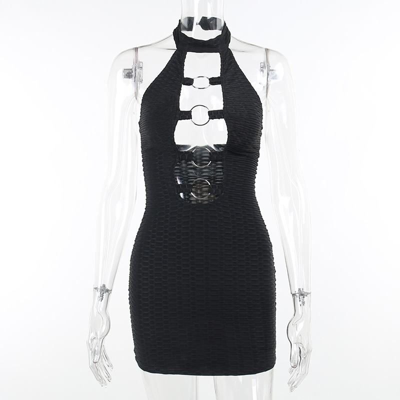 Ml21206 European and American slim, slim, sexy neck and backless dress temperament wisp empty vest women's skirt dress