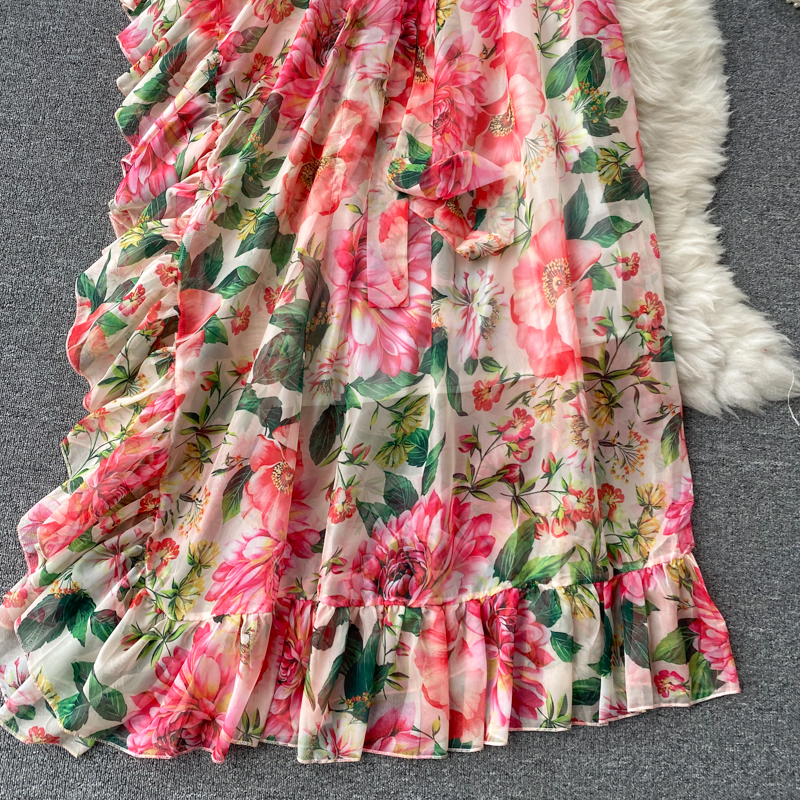 Floral dress scheming oblique collar one shoulder elegant and dynamic lotus leaf fairy temperament holiday skirt dress