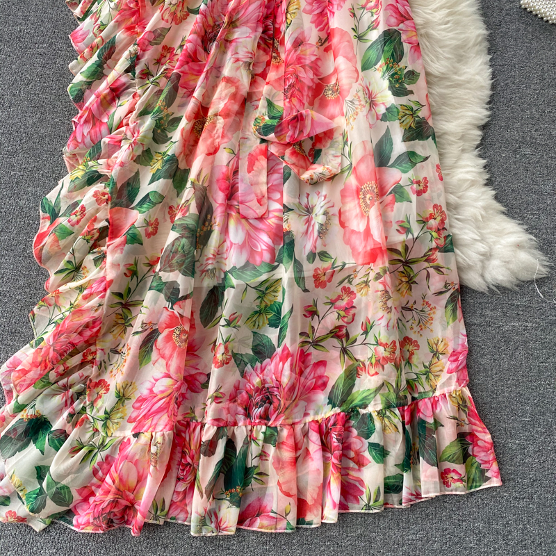 Floral dress scheming oblique collar one shoulder elegant and dynamic lotus leaf fairy temperament holiday skirt dress