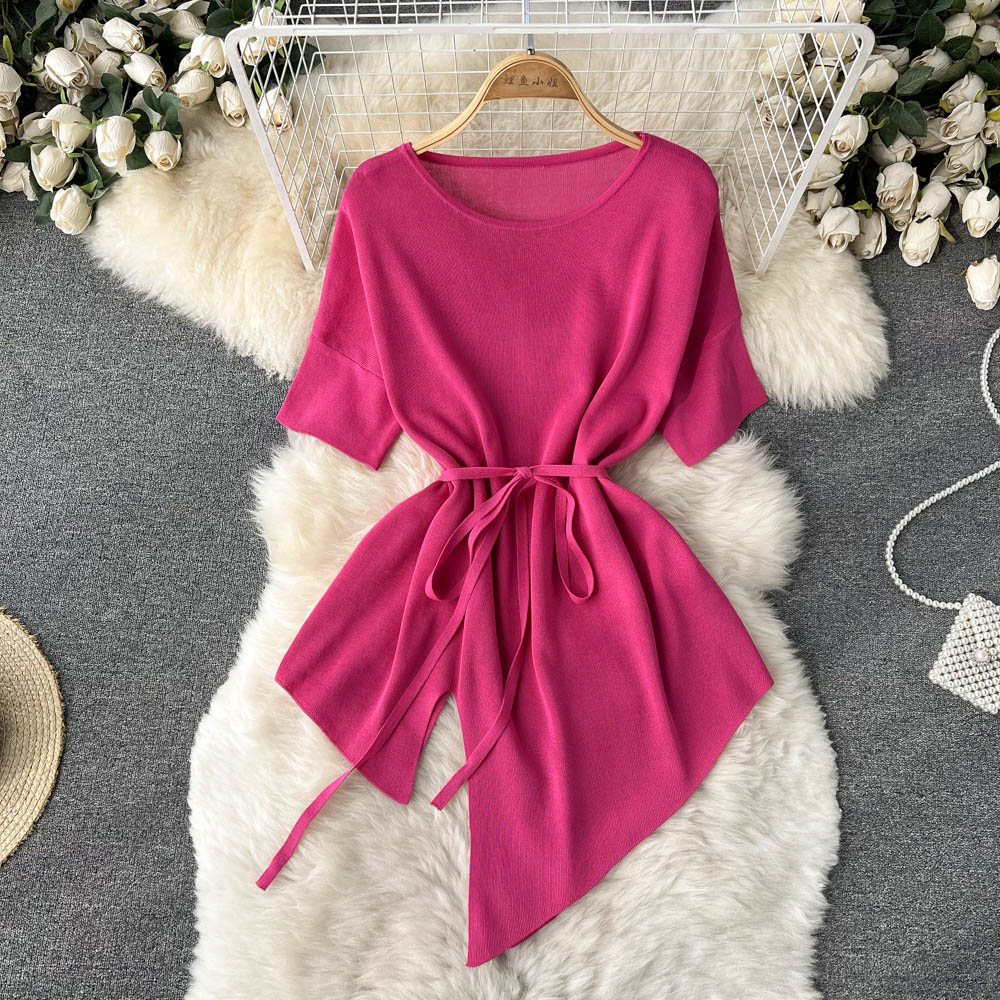 Chic style fashion suit women's irregular short-sleeved top is thin casual pants all-match wide-leg pants trousers two-piece suit