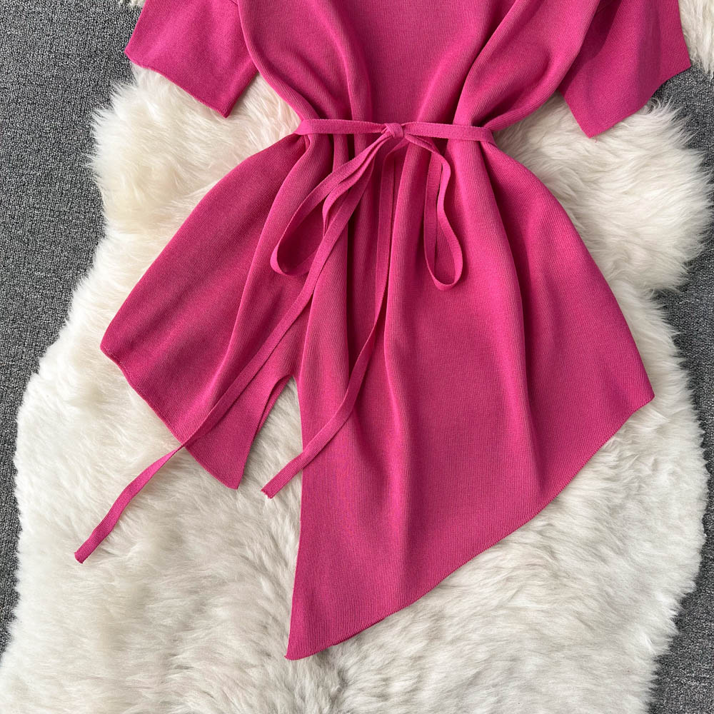 Chic style fashion suit women's irregular short-sleeved top is thin casual pants all-match wide-leg pants trousers two-piece suit