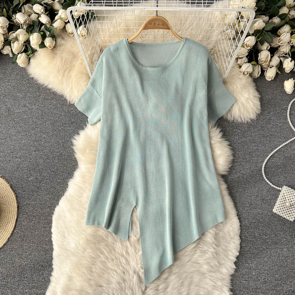 Chic style fashion suit women's irregular short-sleeved top is thin casual pants all-match wide-leg pants trousers two-piece suit