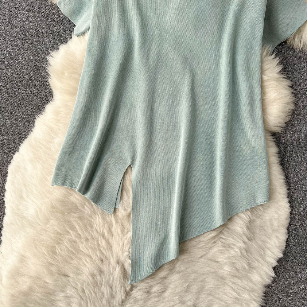 Chic style fashion suit women's irregular short-sleeved top is thin casual pants all-match wide-leg pants trousers two-piece suit