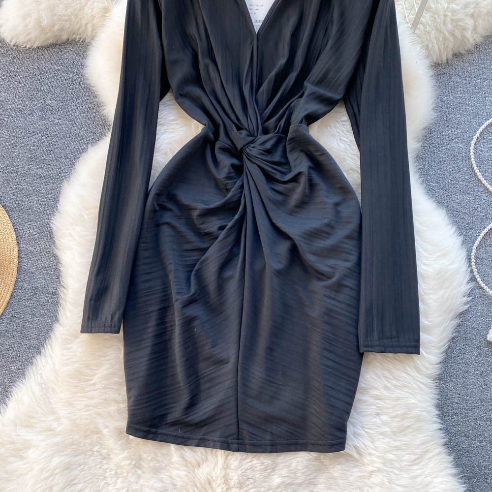 2022 Spring new style niche lapel small fragrance skirt Korean style design long sleeves pure desire hot girl thin dress Trendy clothes