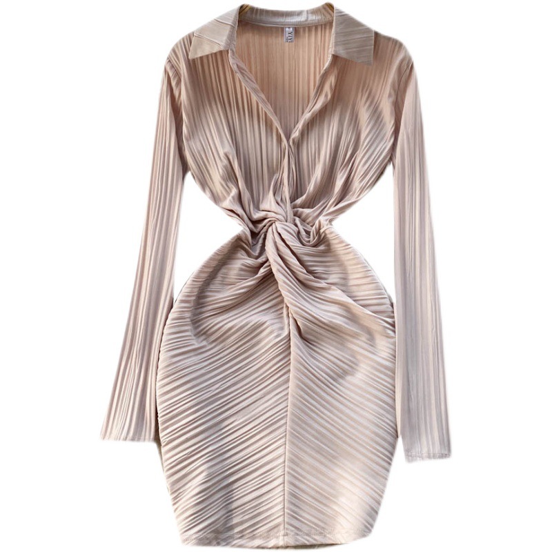 2022 Spring new style niche lapel small fragrance skirt Korean style design long sleeves pure desire hot girl thin dress Trendy clothes