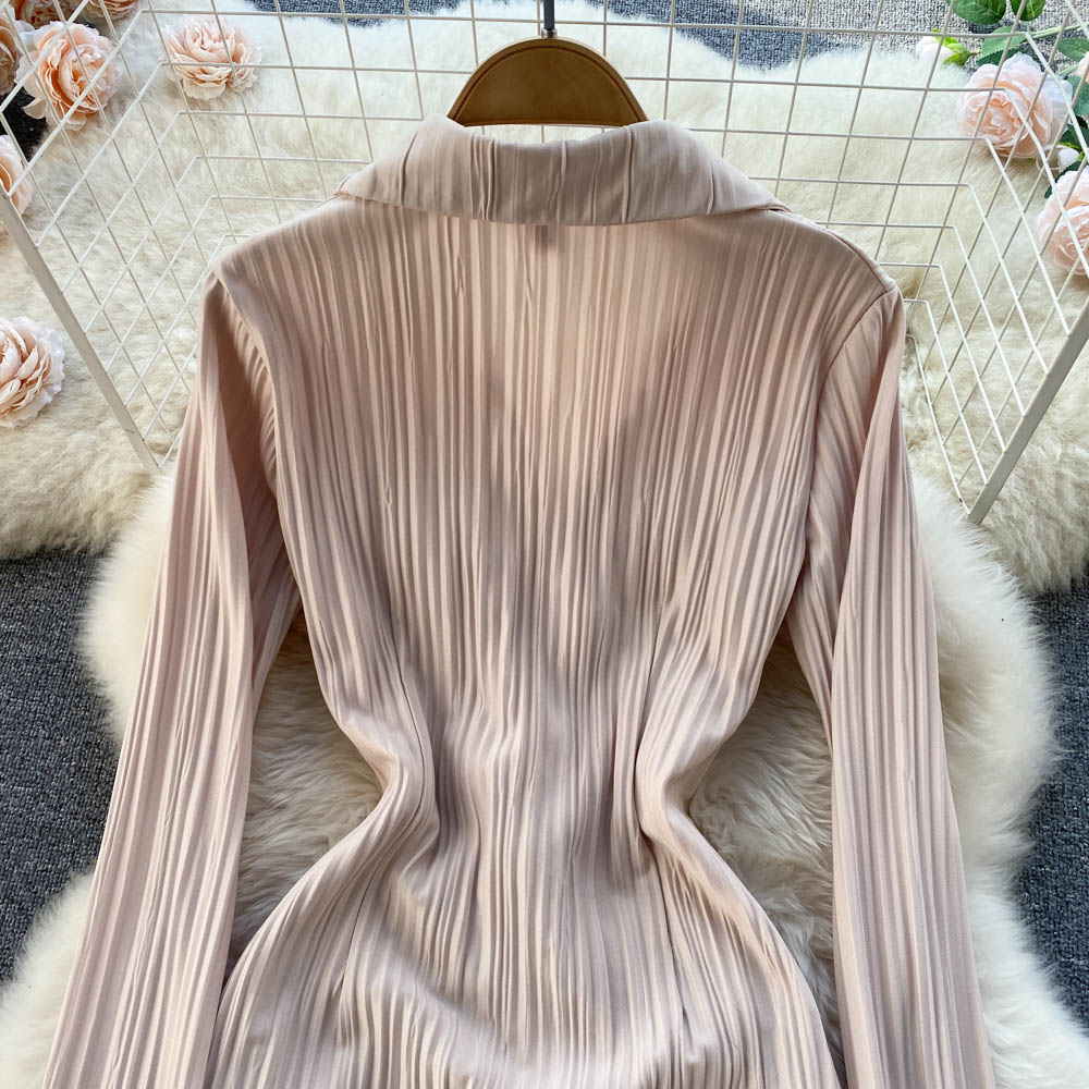 2022 Spring new style niche lapel small fragrance skirt Korean style design long sleeves pure desire hot girl thin dress Trendy clothes