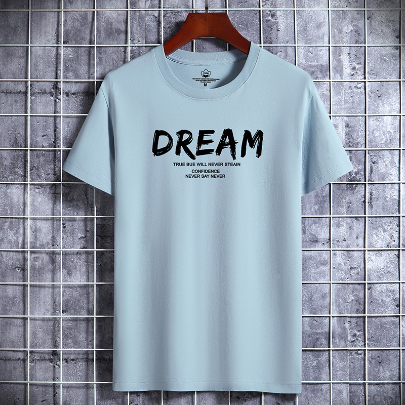 2022 New summer men's short-sleeved T-shirt cotton round neck loose half-sleeved trendy student top large size bottoming shirt