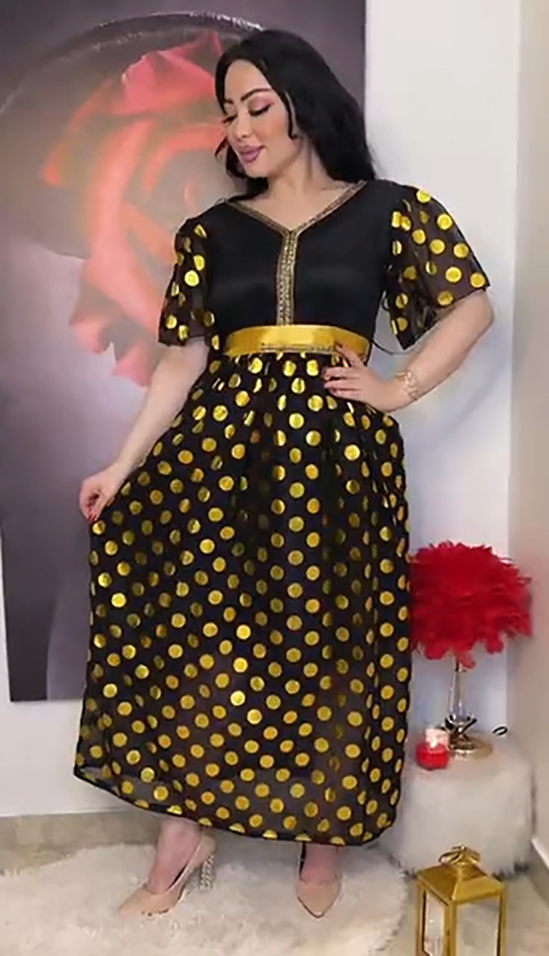 2022 Spring and summer new women's clothing independent station origin printed gold loose dress