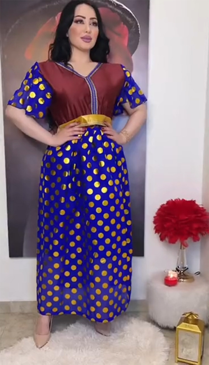 2022 Spring and summer new women's clothing independent station origin printed gold loose dress