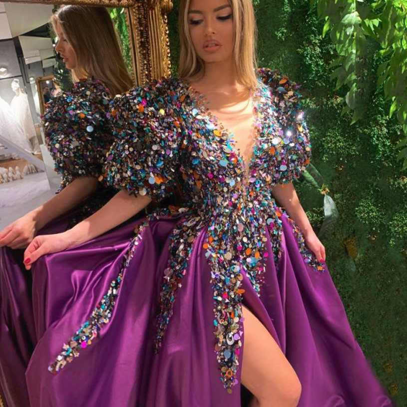 2022 Autumn and winter women's clothing independent station ebay sexy sequins V-neck party dress package hip skirt dress