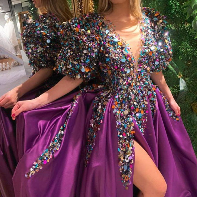2022 Autumn and winter women's clothing independent station ebay sexy sequins V-neck party dress package hip skirt dress