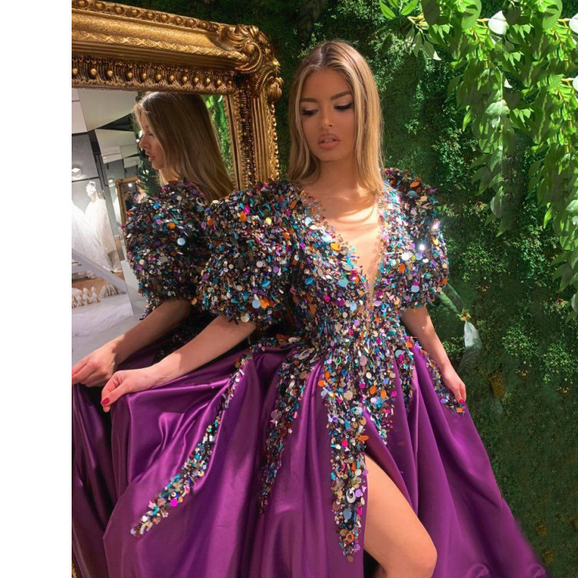 2022 Autumn and winter women's clothing independent station ebay sexy sequins V-neck party dress package hip skirt dress