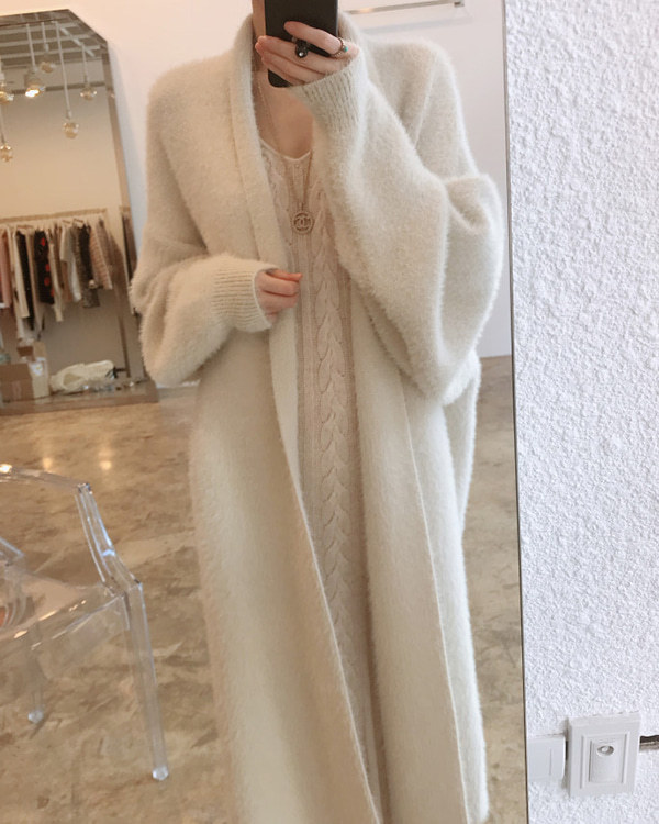 Women winter white mink mid-length coat long length coat soft quality clothes cardigan