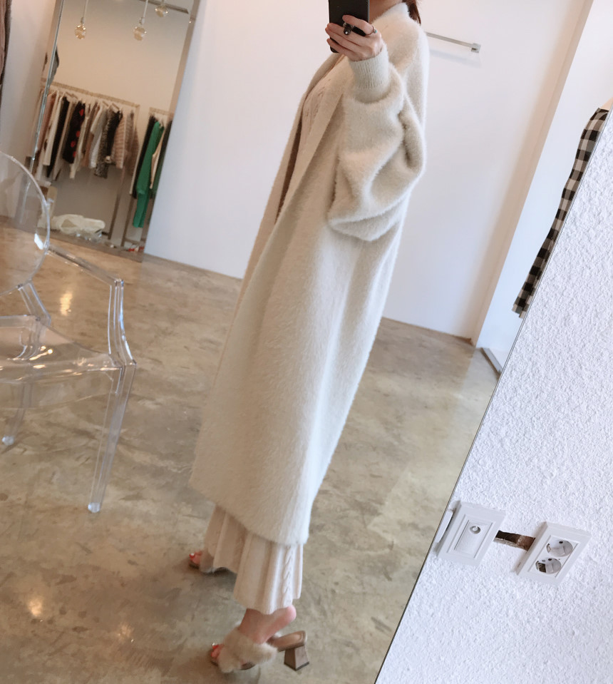 Women winter white mink mid-length coat long length coat soft quality clothes cardigan