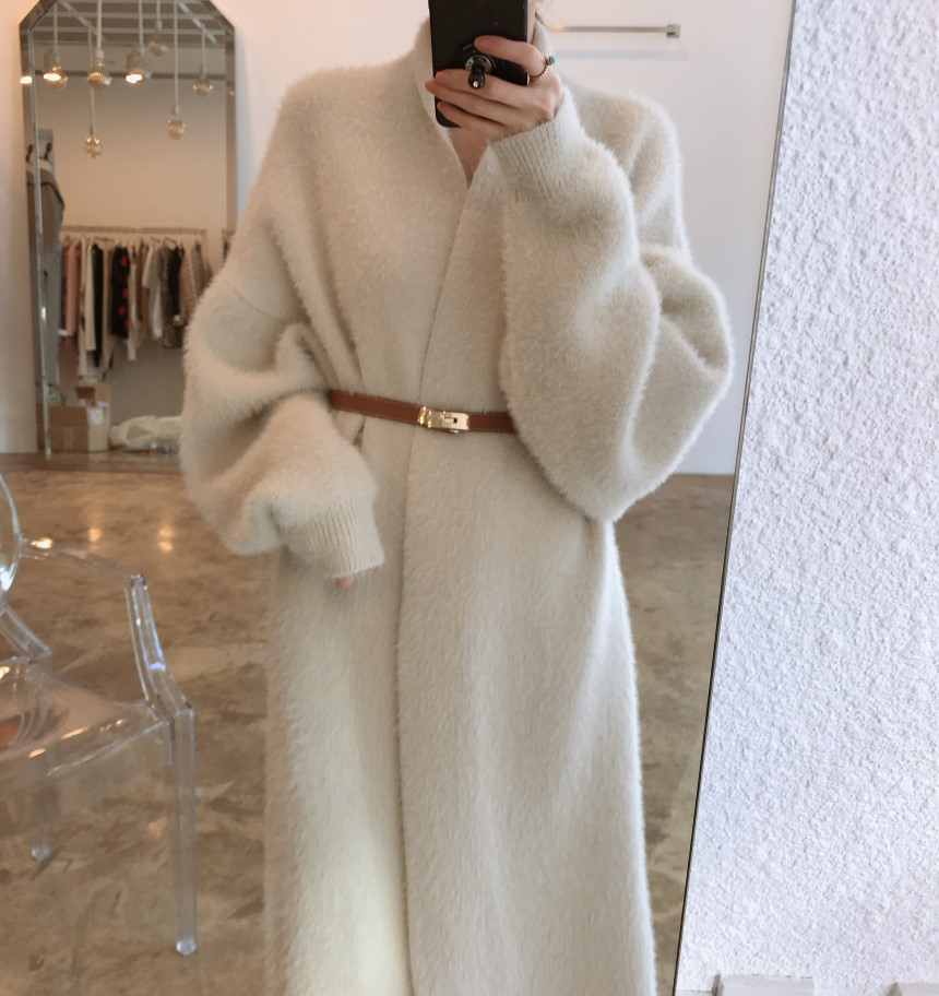 Women winter white mink mid-length coat long length coat soft quality clothes cardigan