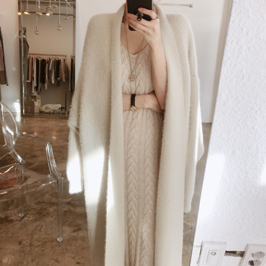 Women winter white mink mid-length coat long length coat soft quality clothes cardigan