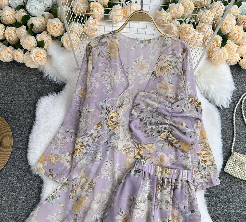 Light familiar style suit women's mid-length floral chiffon cardigan three-piece set tube top short top high waist wide leg pants