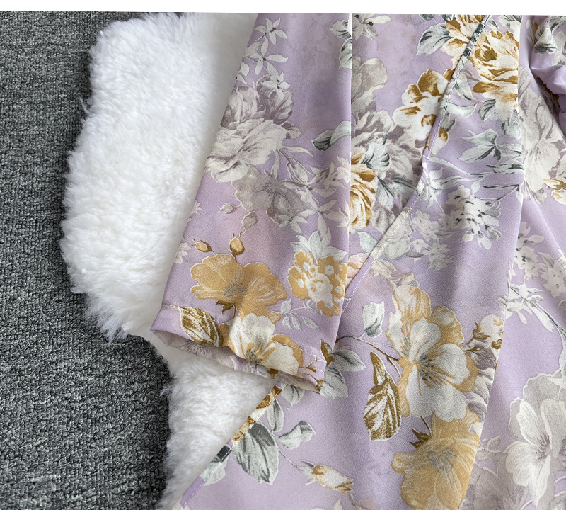 Light familiar style suit women's mid-length floral chiffon cardigan three-piece set tube top short top high waist wide leg pants