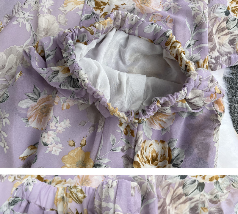 Light familiar style suit women's mid-length floral chiffon cardigan three-piece set tube top short top high waist wide leg pants
