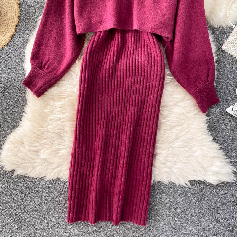 Dress suit 2022 new ladies knitted top short high waist all-match vest skirt fashionable two-piece set