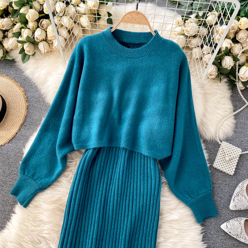 Dress suit 2022 new ladies knitted top short high waist all-match vest skirt fashionable two-piece set