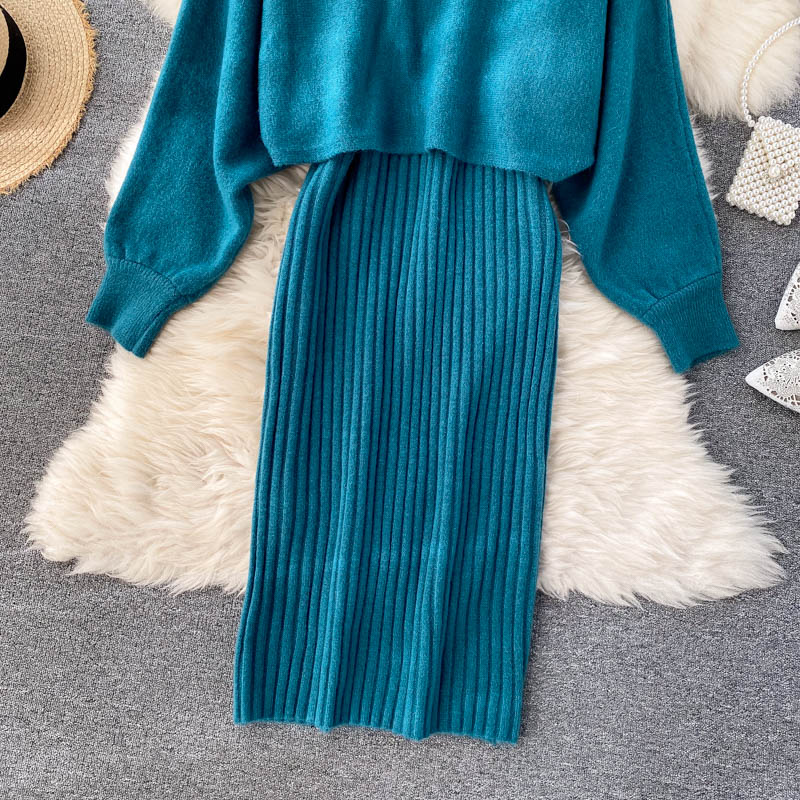 Dress suit 2022 new ladies knitted top short high waist all-match vest skirt fashionable two-piece set