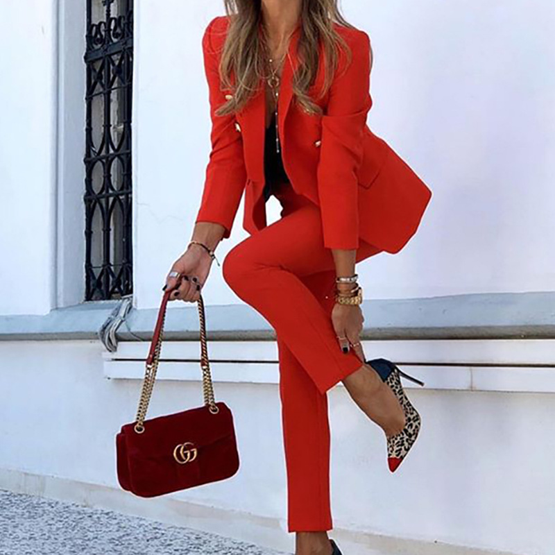 FC806 2022 Autumn and winter cross-border women's fashion long-sleeved suit trousers two-piece small suit xl