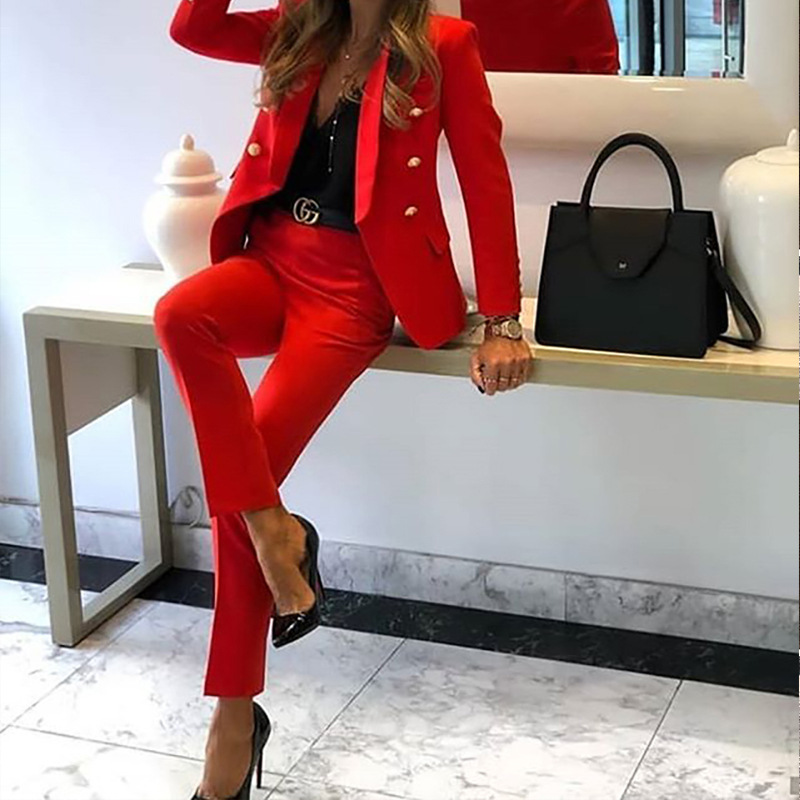 FC806 2022 Autumn and winter cross-border women's fashion long-sleeved suit trousers two-piece small suit xl