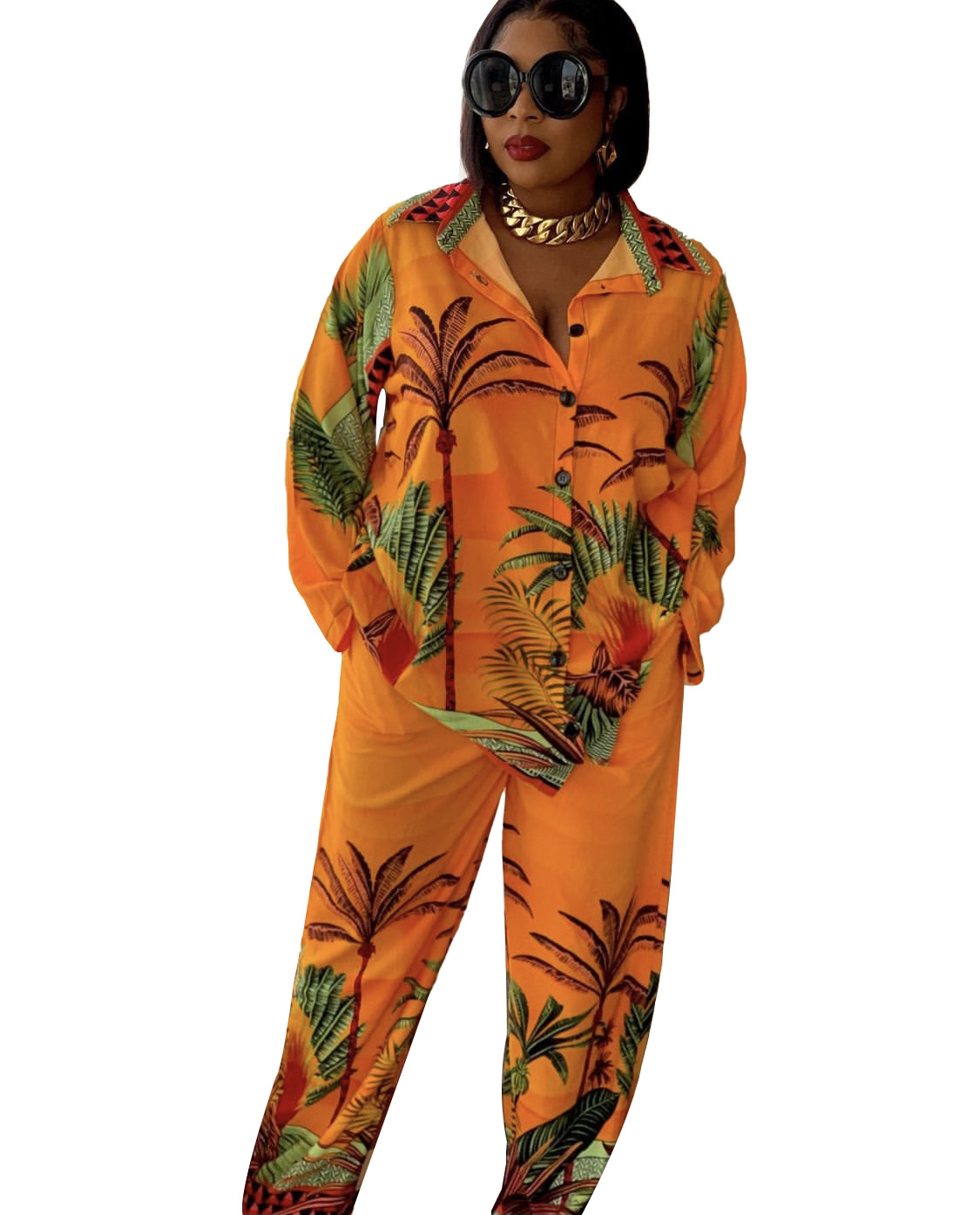 2022 New Amazon autumn African plus size casual women's two-piece printed plaid loose suit