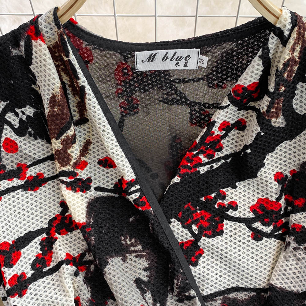 Summer ladies temperament femininity V-neck mesh stretch tight dress fashion slit bag hip dress long skirt