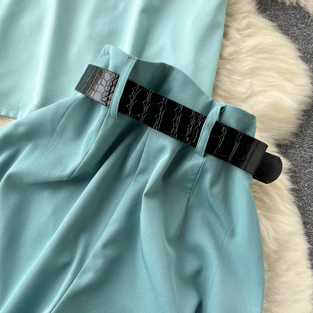 Celebrity temperament suit female short-sleeved gradient shirt design sense niche high-waist casual wide-leg pants two-piece