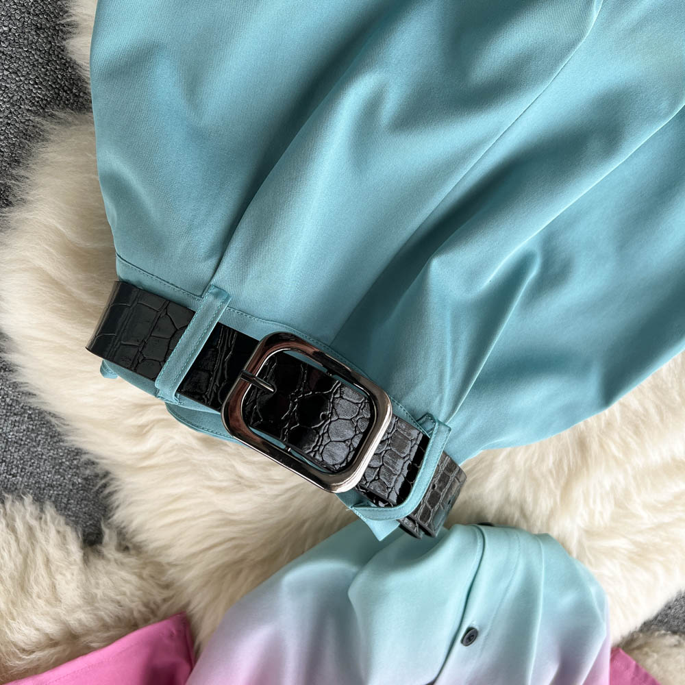 Celebrity temperament suit female short-sleeved gradient shirt design sense niche high-waist casual wide-leg pants two-piece