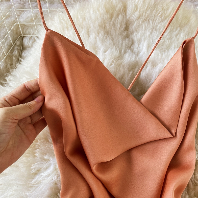 Summer Bali Beach Dress Seaside Sexy Backless Holiday clothing Thin Satin Swing Collar Sling Dress